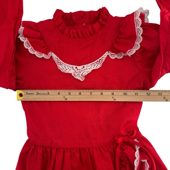 Vintage Disney Winnie the Pooh Red Long Sleeve Ruffle Lace Bow Tie Dress Size 6X - Picture 12 of 12